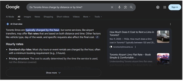 Toronto City Limousine AI Overview Sample 1