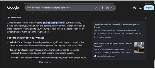 Toronto City Limousine AI Overview Sample 2